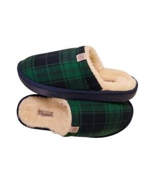 NEW BRUNCH women's essential plaid shearling slippers in green